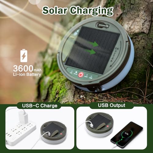 Solar Camping String Lights, 4 in 1 Camping String Lights Outdoor(39.4ft) with 8 Lighting Modes, Solar Powered and USB Rechargeable Light with Remote Control for Camping, Yard and Hiking