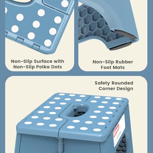 HBTower Folding Step Stool 9 Inch - Holds 600 lb, Non-Slip Surface & Carry Handle - Sturdy Step Stool for Kids, Toddlers & Adults - Compact Foldable Foot Stool for Kitchen, Bathroom, Bedroom(Blue) - color: Blue