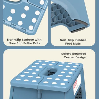 HBTower Folding Step Stool 9 Inch - Holds 600 lb, Non-Slip Surface & Carry Handle - Sturdy Step Stool for Kids, Toddlers & Adults - Compact Foldable Foot Stool for Kitchen, Bathroom, Bedroom(Blue) - color: Blue