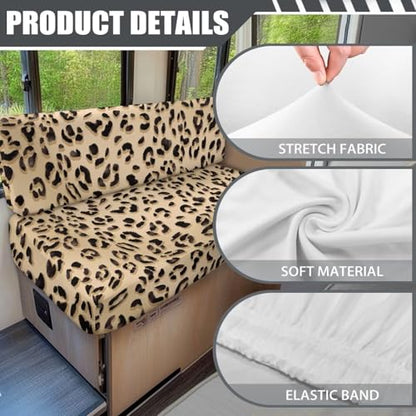 RV Dinette Cushion Covers Brown Leopard Stretch Camper Couch Cover with Seat Covers and Backrest Cushions, Camper Seat Protector Dinette Booth Sofa Slipcover for Rv - color: Brown Leopard