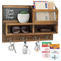 Key Holder Wall Mount, Wooden Mail and Key Organizer with Chalkboard and Mirror, 3 Greeting Cards, 8 Hooks, Brown - color: Brown