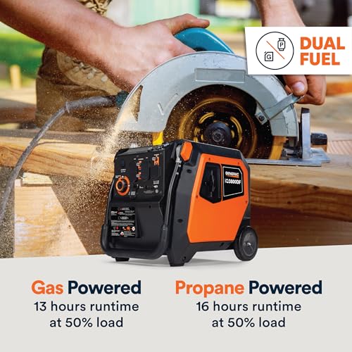 Generac 3,800-Watt Dual-Fuel Portable Inverter Generator - Gas and Propane Compatible - Quiet Operation - Clean, Stable Power - Great for Home Backup, Camping, and RV Use - style: 3800-Watt Inverter - Electric Start + COsense - 49 ST
