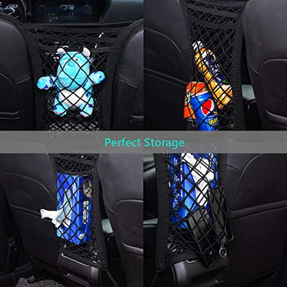 Dog Car Net Barrier 3 Layer 15.7''×13.7'' with Auto Safety Mesh Organizer, Stretchable Storage Bag Backseat Mesh Universal for Cars, SUVs -Easy Install, Safer to Drive with Pets and Children - size: 13.7 in × 15.7 in