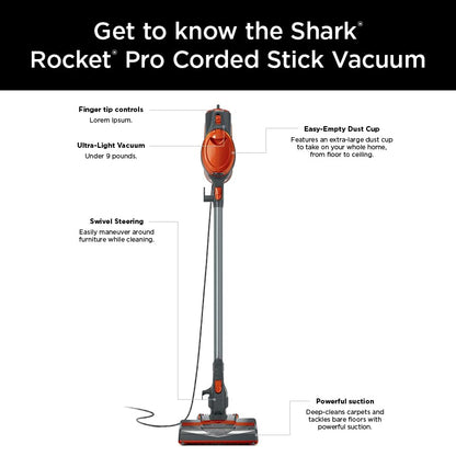 Shark HV302 Rocket Pet Corded Stick Vacuum, Lightweight with Swivel Steering for Carpets & Hard Floors, Converts to Hand Vacuum, Includes Crevice Tool, Pet Multi-Tool & Precision Duster, Orange - style: Rocket Pet