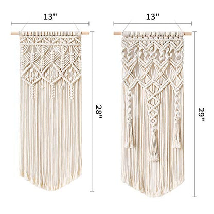 Mkono 2 Pcs Macrame Woven Wall Hanging Boho Chic Geometric Art Decor - Beautiful Bedroom Nursery Apartment Home Decoration, Gift for Girls Adults Birthday Christmas, 28" L x 13" W - size: Medium