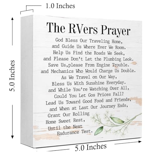 LVQHI Inspirational RVers Prayer Wooden Block Sign, Spiritual Camper Decor For Motorhome & Van Life, Sentimental Travel Blessing Plaque, New RV Gift 5"L x 5"W x 1.2"H