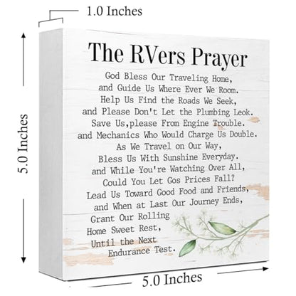 LVQHI Inspirational RVers Prayer Wooden Block Sign, Spiritual Camper Decor For Motorhome & Van Life, Sentimental Travel Blessing Plaque, New RV Gift 5"L x 5"W x 1.2"H