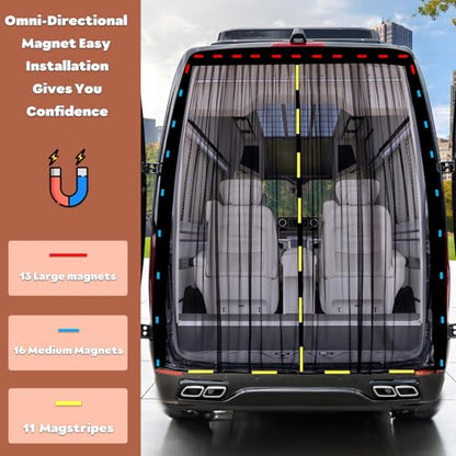 XCBYT Van Bug Screen | Magnetic Closure Bug Screen for Camping | Van Life Essentials | Universal Fit for Mercedes Sprinter & Ford Transit Mid/High Roof Rear Doors (83” H x 59” W) - size: Rear Door-Large (83" H × 59" W)