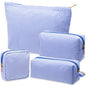 Sanwuta 4 Pcs Seersucker Pouch Cosmetic Bag Set Seersucker Makeup Bag Women Stripe Large Travel Toiletry Organizer Aesthetic Preppy Storage for Embroidery Women Bridesmaid Gifts(Dark Blue) - color: Dark Blue