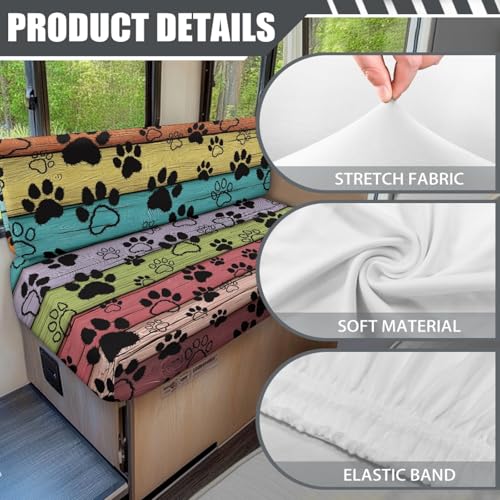 Dog Paw RV Dinette Cushion Covers Colorful Board RV Stretch Sofa Seat Slipcovers Washable Camper Couch Cushion Covers Include 1 Bench Cover 1 Backrest Cover - color: Dog Paw Colorful Board