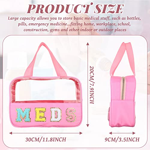Silkfly Chenille Letter Medicine Meds Medical Bag Makeup First Aid Bag for Travel Preppy PVC Nylon Emergency Patch Cosmetic Toiletry Storage Pouch Waterproof with Handle Zipper for Women(Classic) - style: Classic