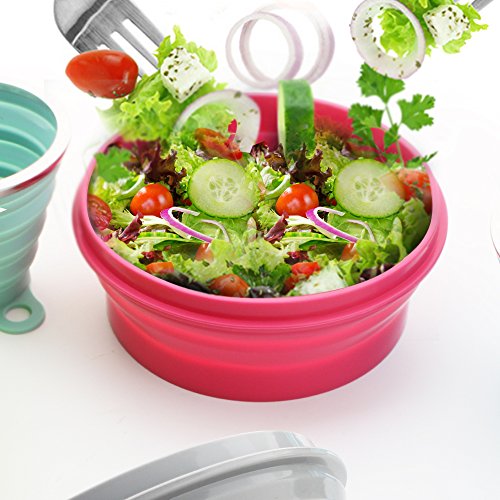 ME.FAN Silicone Collapsible Bowls - Silicone Folding Travel Bowl with Lids - Expandable Food Storage Containers Set - Portable, [27oz] - color: 2 Pack-Gray