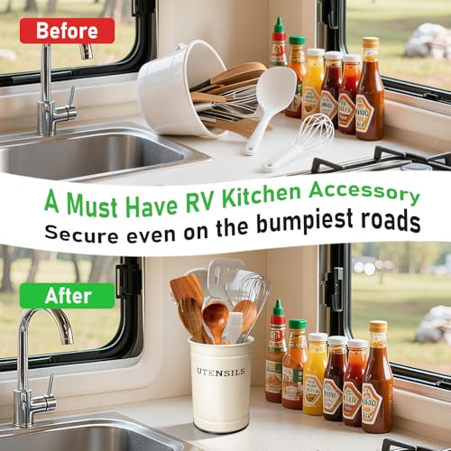 Kevenal Magnetic RV Utensil Holder, Anti-Slip Cutlery Organizer for RV, Camper Storage Organizer with Adhesive Magnet, Off-White