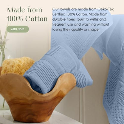 Springtree Home 100% Cotton Bathroom Towel Set | 6 Piece Set - Blue Towels | Geometric Textured Design | Absorbent & Quick-Dry | Oeko-TEX® Standard 100 Cotton | Myla Collection - Blue Cashmere - color: Blue Cashmere, size: 6 Piece Set