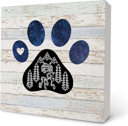 Adventurous Wooden Box Sign Camping Dog Paw Wall Decor Hiker Camper Housewarming Gift 5×5 in - color: Wooden Sign-3