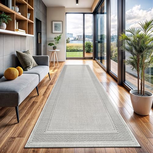 CAMILSON Easy Jute Rug 2x7, Indoor and Outdoor Off-White Runner Rug for Kitchen, Hallway and Entryway, Bordered Boho Woven Design, Easy-Cleaning, Washable Outside Carpet (2 x 7) - color: Bordered/Bone-black, size: 2' x 7' (Rectangular)