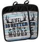 Hunting Cabin Gifts Pot Holders with Pockets, Life is Better in The Woods Moose Pot Holders Heat Resistant Oven Mitts Hot Pads for Kitchen Baking Cooking,Potholders for Kitchens - color: Louyzhut-3