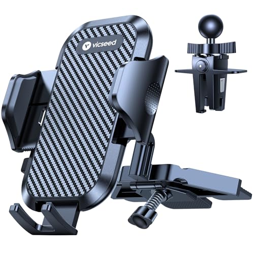 VICSEED Military-Grade Sturdy Car Phone Holder Mount, Upgraded Anti Shake Metal CD Slot & Air Vent Thick Case Friendly Phone Mount for Car Fit for iPhone 17 16 15 Samsung All Phones - Classic Black - color: Classic Black