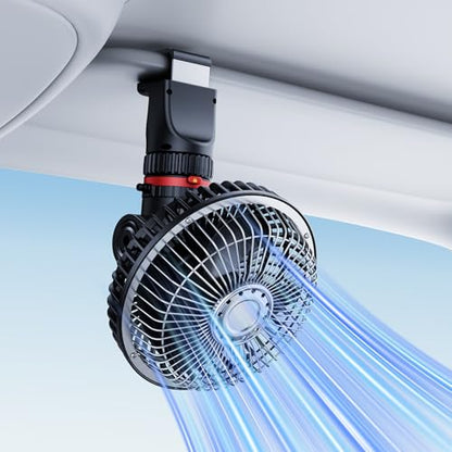 12V Car Clip Fan & 24V Truck Fan, SUV Sun Visor, 1.7m Cord, Strong Airflow Stepless Speed, Semi Truck Sleeper Quiet Cooling Fan