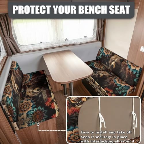 RV Dinette Cushion Covers with Aztec Boho Flower Bear Print - Stretchable Couch Cushion Covers Washable Slip Covers for Loveseat Sofa Slip Covers, Easy to Install - color: Aztec Boho Flower Bear