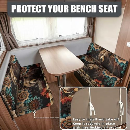 RV Dinette Cushion Covers with Aztec Boho Flower Bear Print - Stretchable Couch Cushion Covers Washable Slip Covers for Loveseat Sofa Slip Covers, Easy to Install - color: Aztec Boho Flower Bear