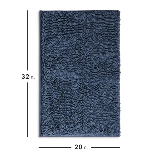 Hearth & Harbor Bathroom Rugs, Chenille Bath Mat - Machine Washable Bath Mats for Bathroom Non-Slip Backing Rubber, Quick Dry Bathroom Mat - color: Navy Blue, style: 20 x 32