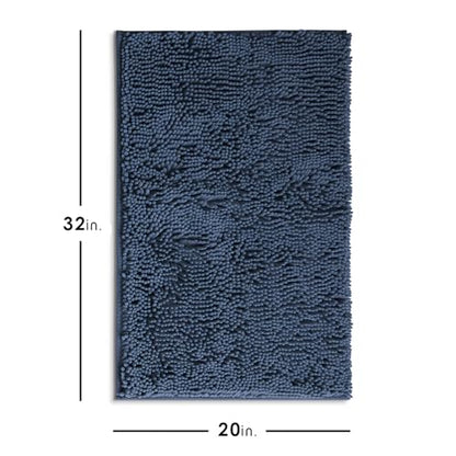 Hearth & Harbor Bathroom Rugs, Chenille Bath Mat - Machine Washable Bath Mats for Bathroom Non-Slip Backing Rubber, Quick Dry Bathroom Mat - color: Navy Blue, style: 20 x 32