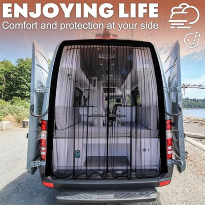 XCBYT Van Bug Screen for Rear Door, Magnetic Mesh Screen for Camper Van & Vanlife, Breathable Fly Screen with Full Seal for Mercedes Metris, Transit Connect & Similar Vans (61” H x 59” W) - size: Rear Door-Small (61" H × 59" W)