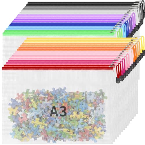 EVERECO 30 Pack A3 Mesh Zipper Pouch Bags (16.7x12 in) - Large Plastic Zipper Pouches for Organizing, Board Game Storage & Puzzle Storage, Toy Organizer Bags, Travel Bag Organizer - style: 30 Pack