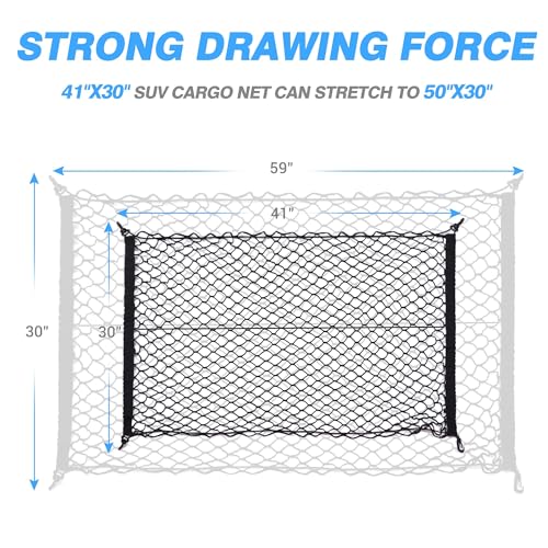MICTUNING Upgraded 41 x 30 Inch Cargo Net Auto Trunk Rear Cargo Organizer Elastic Mesh Net Holder - Universal Fit for SUV Truck Mini Vans - size: 41 x 30 inches