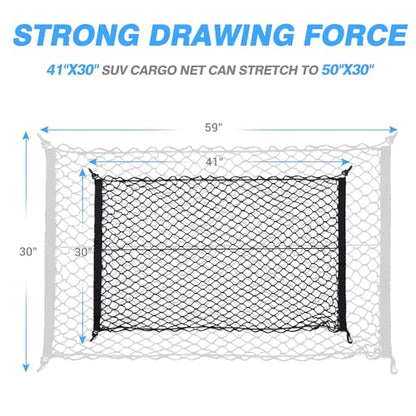 MICTUNING Upgraded 41 x 30 Inch Cargo Net Auto Trunk Rear Cargo Organizer Elastic Mesh Net Holder - Universal Fit for SUV Truck Mini Vans - size: 41 x 30 inches