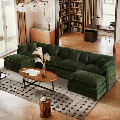 SoarFlash Chenille Sectional Sofa, Comfy L/U Shaped Modular Coush Sofa with Ottoman, Modern 4 Seat Couch Deep Seat Sofa Set for Living Room,Green - color: Green, size: 4 Seat+2 Ottoman
