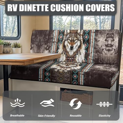 Aztec RV Dinette Cushion Covers Dreamcatcher Wolf Print RV Seat Covers Camper Cushion Covers Dinette Booth Set Washable RV Couch Cover 2 Cushion Sofa RV Beach Seat Covers for Dinette - color: Aztec Dreamcatcher Wolf
