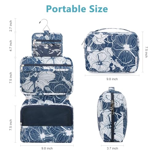Mossio Hanging Toiletry Bag with Sturdy Hook - Large Portable Cosmetic Makeup Travel Organizer for Men & Women - color: Blue Lotus