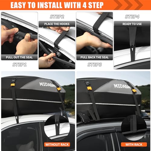 MIDABAO Waterproof Duty Car Roof Top Carrier-Car Cargo Roof Bag Car Roof Top Carrier - Waterproof & Coated Zippers- Includes Anti-Slip Mat- for Cars with or Without Racks (12 Cubic feet) - size: 12 Cubic feet
