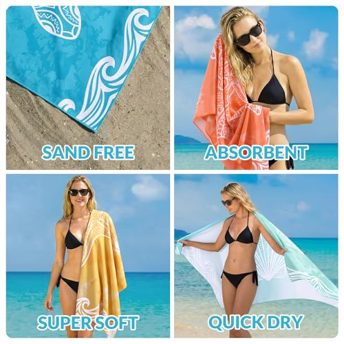 Frienda 4 Pack Microfiber Oversized Lightweight Beach Towel 71x32 in for Women Men Microfiber Quick Dry Sand Free Ocean Coastal Towels for Beach Pool Travel(Ocean) - style: Ocean Nautical