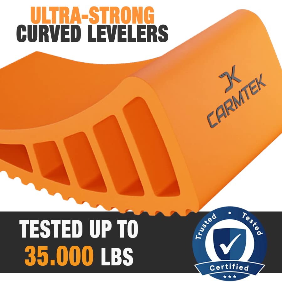 CARMTEK Camper Leveler 2-Pack Kit | Fit Curved RV Levelers with Wheel Chocks for Tight Dual Axle Trailers | Faster RV Leveling System Than RV Leveling Blocks | RV Accessories for Travel Trailers - color: 2-Pack