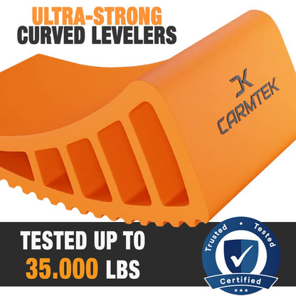 CARMTEK Camper Leveler Premium Kit | Fit Curved RV Levelers with Wheel Chocks, Rubber Mats & Carry Bag for Tight Dual Axle Trailers | Faster RV Leveling System than RV Leveling Blocks | RV Accessories - color: 2-Pack w/ Bag & Mats