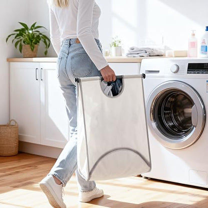STORAGE MANIAC Wall Mount Laundry Hamper, 90L Hanging Laundry Bag with Bottom Zipper Opening, Space-Saving Dirty Clothes Hamper with Mounting Hardware for College, Dorm, RV, White