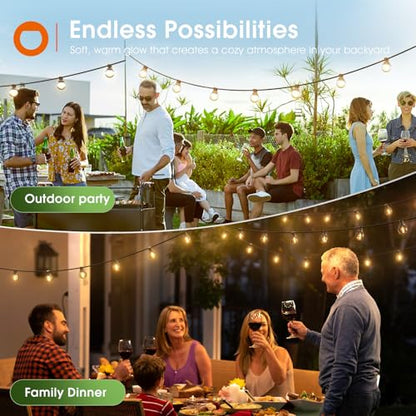 addlon 56FT(50+6) Solar String Lights Outdoor with Remote, 27 Shatterproof G40 Bulbs, Solar Powered & USB Charging Patio Lights, Dimmable Waterproof Solar String Lights for Outside, Camping, Backyard - size: 50FT
