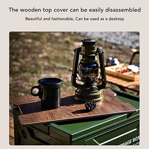 Foldable storage box, plastic campsite with wooden lids, storage tank with 50 lane and casters 50L, for camping, car trunk (OD Green) - color: OD Green