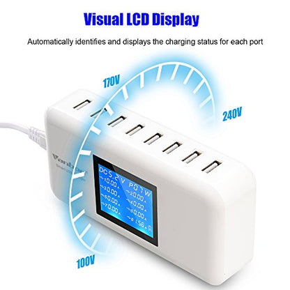 60W/12A 8-Port Desktop Charging Station Multiple USB, Multi Port Travel Fast Wall Charger Hub with LCD for Smart Phones, Tablet and More (White)