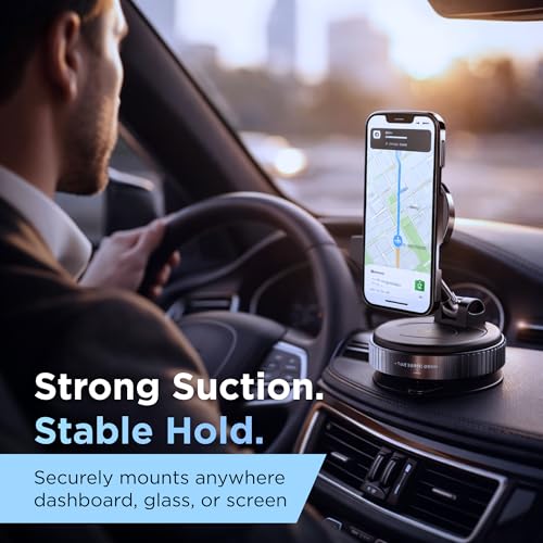 Magnetic Car Phone Holder Mount, 95LB Vacuum Suction Cup Phone Mount, MagSafe Compatible, 360° Adjustable Dashboard & Windshield Holder for iPhone, Samsung & Android