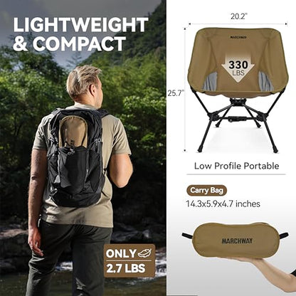 MARCHWAY Lightweight Folding Camping Chair with Spring Lock, Stable Compact Portable for Outdoor Camp, Travel, Beach, Picnic, Festival, Hiking, Backpacking (Lowback Khaki) - color: Lowback Khaki