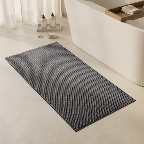 Triohero Bathroom Rugs Non Slip Washable, Super Absorbent Thin Bath Mat Quick Dry Low Pile Bathroom Rug, Dark Grey 24"x47" - color: Dark Grey, size: 24"x47"