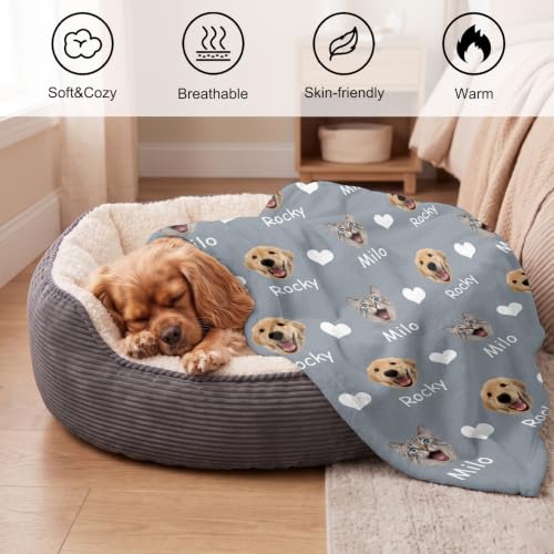 Personalized Dog Blanket, Customized Pet Blankets with Name Picture, Throw Blanket for Small Medium Large Dog Puppy Cat - color: C-blue