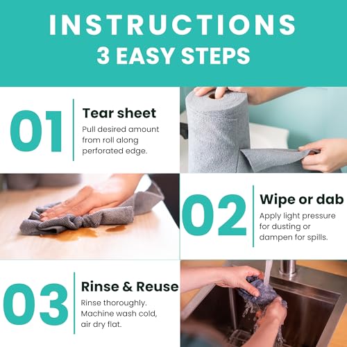 Microfiber Cleaning Cloth Roll Tearaway, 50 PCS Tear Away Towels, Reusable & Washable, Ultra Absorbent 12" x 12" Dish Rags for Car, Home, Kitchen, , 180 GSM Thickness, Paper Towel Alternative - color: Grey With Hanging Hooks