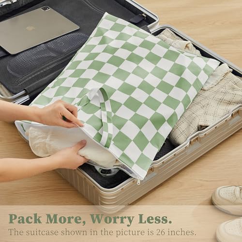 Ohocut Checkered 2 Pcs Large Travel Laundry Bags for Dirty Clothes, Aesthetic Trendy Waterproof Washable Laundry Bag with Handle for Travel, Gym, Swimming Pool Sage Green - color: Sage