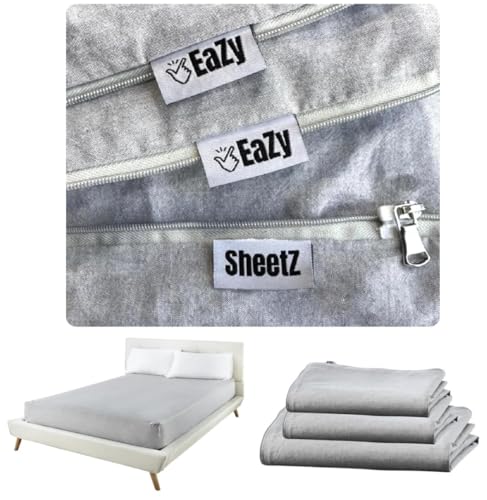 Eazy Sheetz®: Fitted Sheets That Won't Pop Off | Zipper Sheets, Stay-On Sheets, Fitted Zipper Sheets, Zip On Sheet Design (Gray) Crisp Cotton - Queen Short 60X74X14 (13-15 inch Depth) SHQ14G - color: Gray (Crisp Cotton), size: Queen Short 60X74X14 (13-15