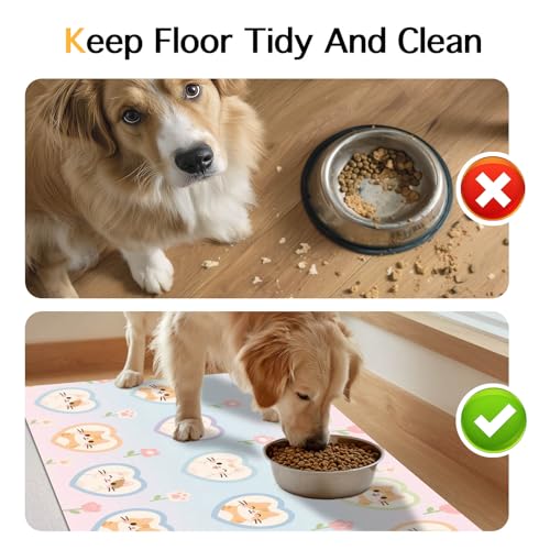HOMETITUTE Cat Food Mat Pastel Heart Kitten Print, Non-Slip Elegant Pet Bowl Placemat for Indoor Cats, 20" x 12" - color: colorful1